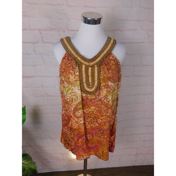 Dressbarn Beaded Paisley Halter Top L Women Boho - Picture 2 of 11